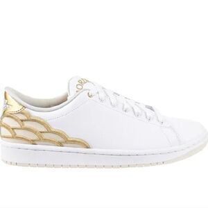 Size 8.5 - New Jordan White and Gold Sneakers